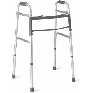 Light-weight, double-button folding walker.